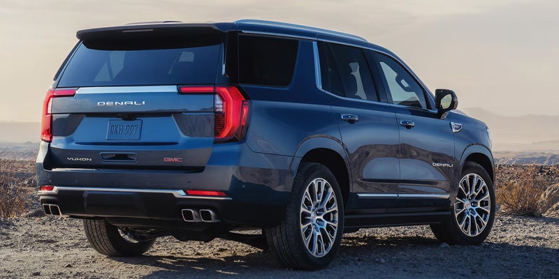 Rear three-quarter exterior view of a GMC Yukon XL